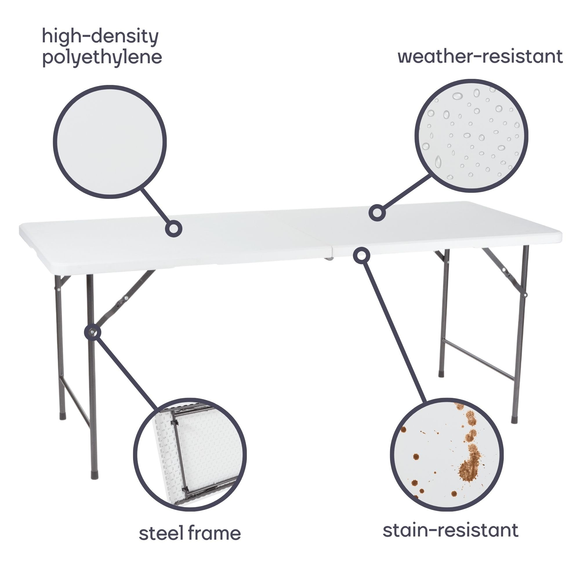 Perel FP183 Mesa Plegable para Acampar, Blanco, MAX. 100Kg