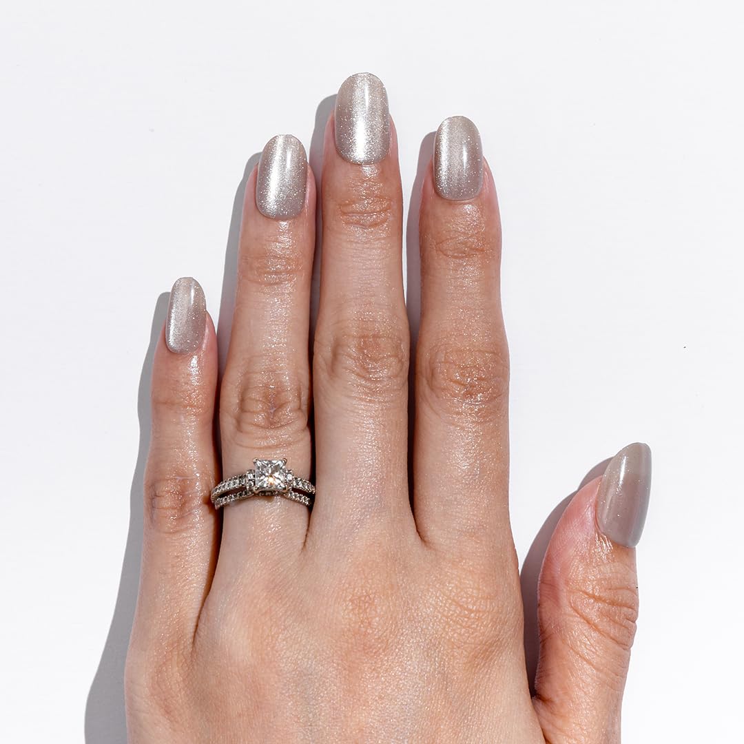 Gush Beauty Nailed It Press on Nails,nMagnetic Cat Eye Velvet Shimmer, Medium Almond Shape, Reusable Fake Nails with Glue and Adhesive Tabs (Shimmery Silver)-image-23