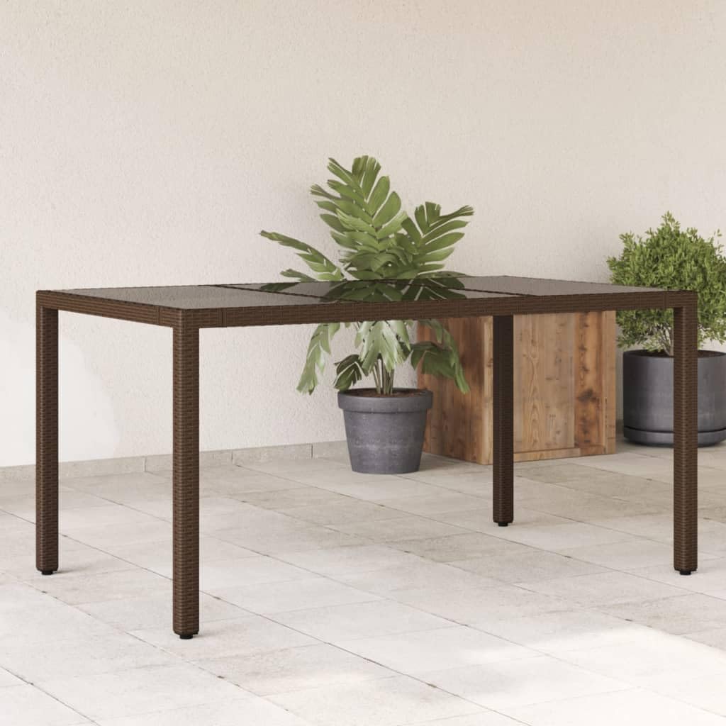 vidaXL Mesa de jardín Superficie de Vidrio ratán PE marrón 150x90x75cm