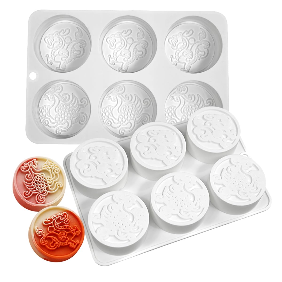 TUKE Silicone Mold Dragon and Phoenix Non-Stick Food Grade Silicone Molds for Chocolate, Candy, Jelly, Ice Cube, Cupcake Baking Mould, Muffin Pan (Dragon Phoenix G)