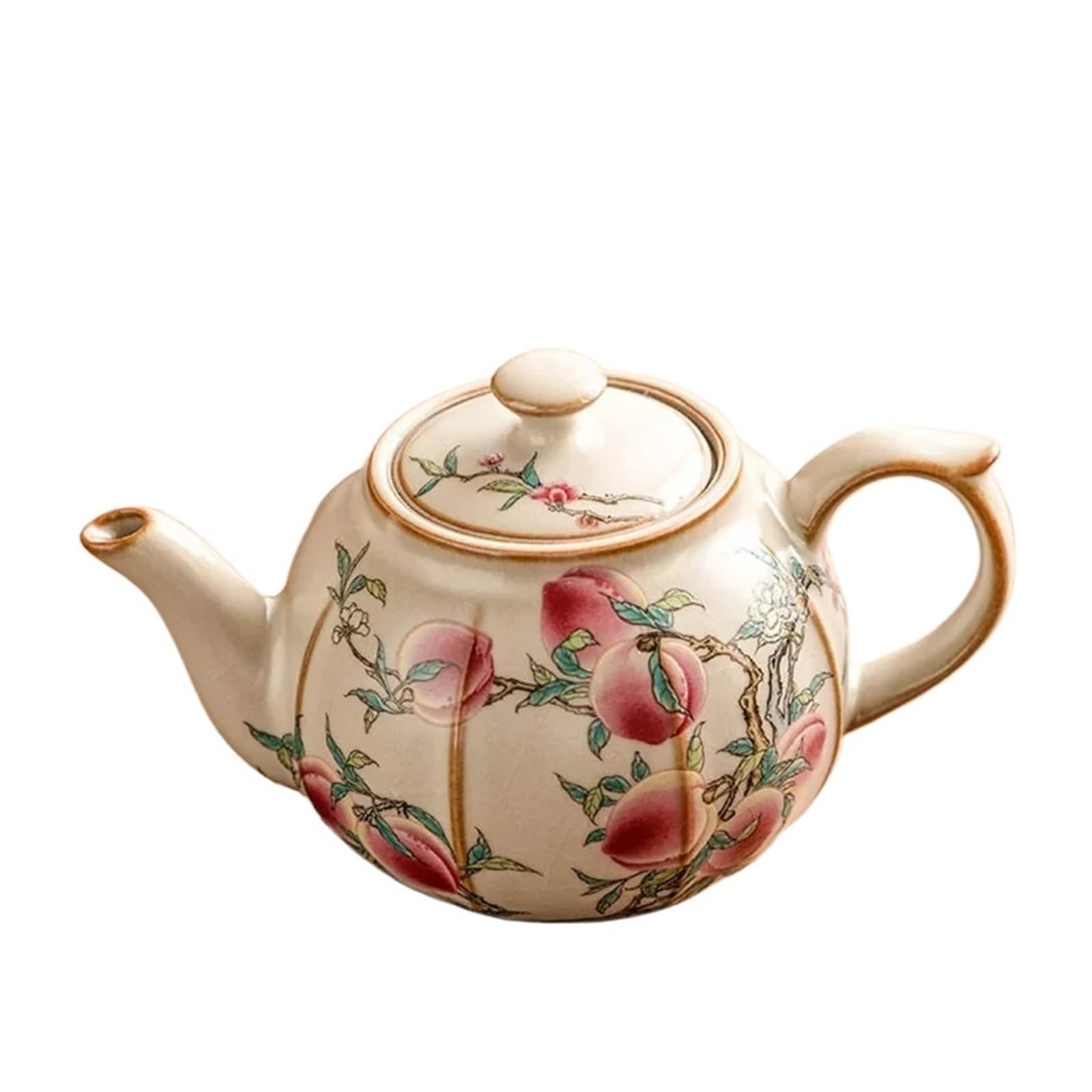 Teiera Set da tè con teiera in ceramica, tazza motivo pesca, vassoio in legno di bambù e vetro(1 pot 2 cups 1 tray)