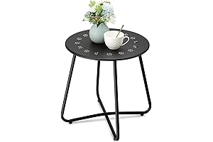 danpinera Black Metal Patio Side Table with Rustic Flower Cutouts