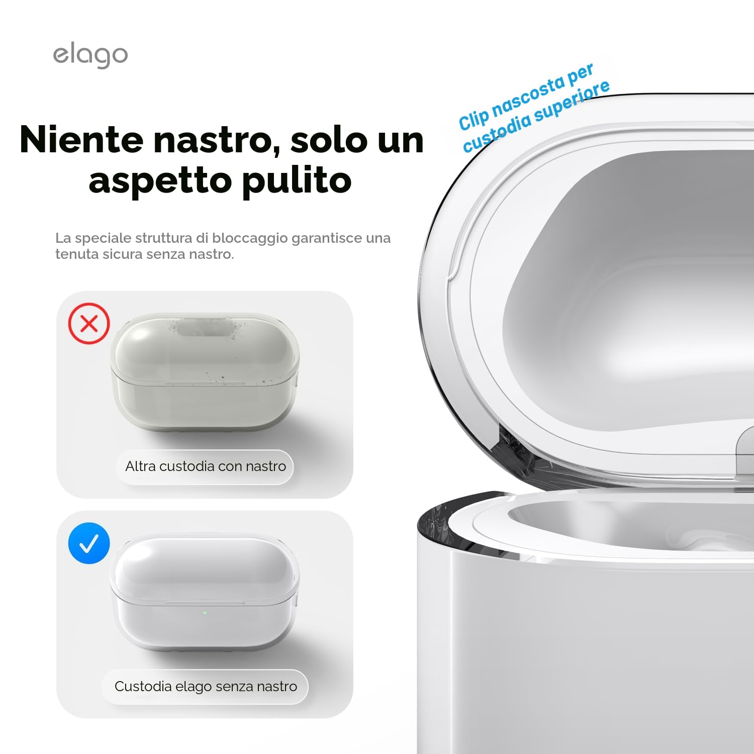 elago Custodia Trasparente per AirPods Pro 3, con Cinturino Portatile, Compatibile con Ricarica Wireless, Trasparenza Duratura, Antiurto, LED Frontale Visibile, Adattamento Perfetto (Trasparente)