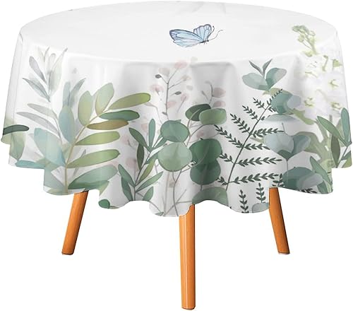 Miniatura 8 de Manteles redondos de eucalipto y calabaza de otoño, 70 x 70 pulgadas, para decoración de cocina, comedor, lavable, reutilizable, Acción de Gracias,