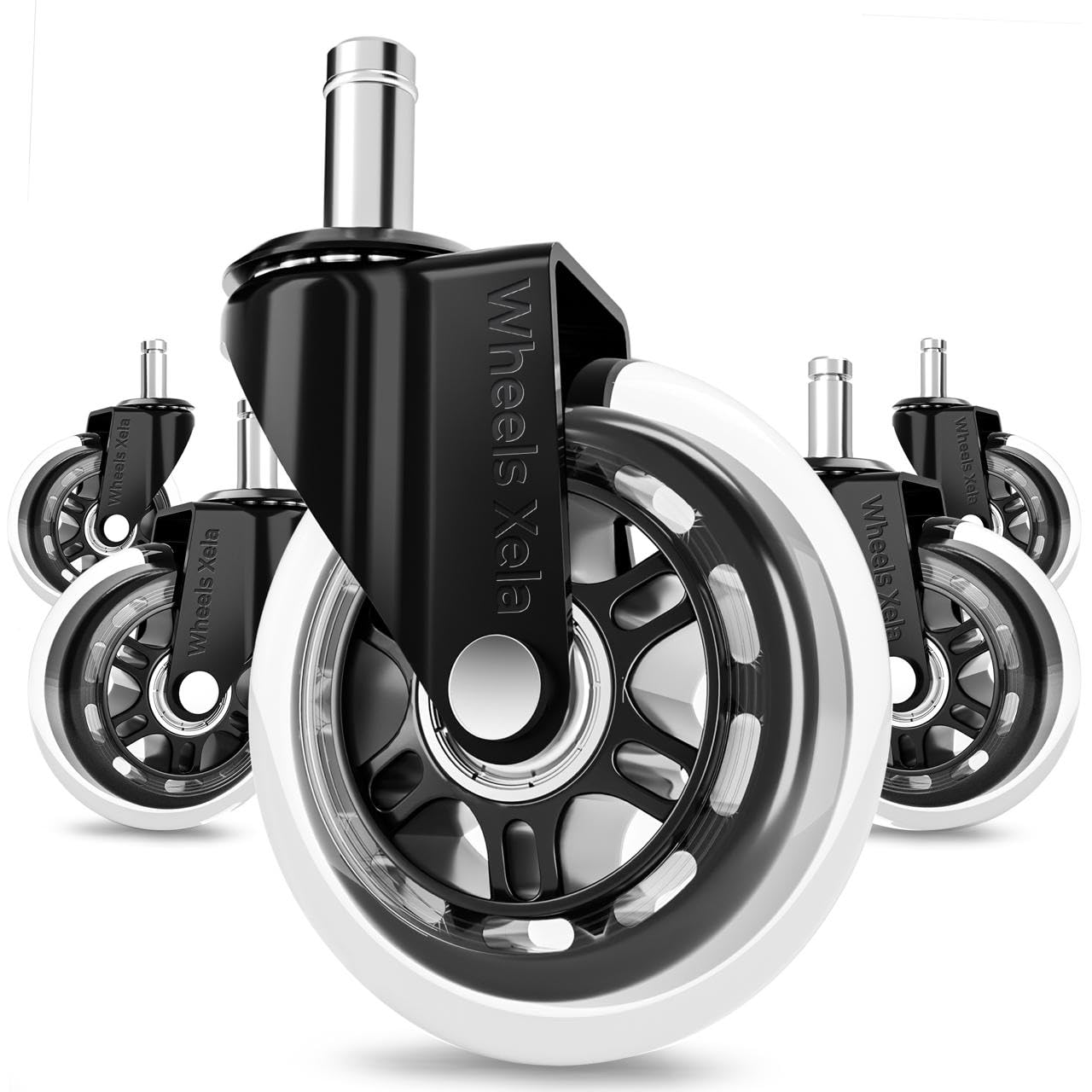 Office Chair Caster Wheels, Set of 5, 3 inch Heavy-Duty Replacement Rubber Wheels for Desk & Gaming Chair are Easy to Install & Suitable for All Floor Types