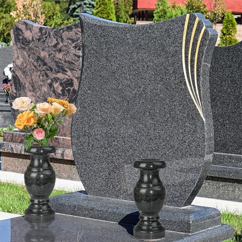 Cemetery Memorial Vase, Natural Granite Stone Flower Vases with Draining Holes for Home Tabletop, Cemetery Flowers, Memorial Grave Headstone Decorations (2Pcs, 10 Inches) image 3