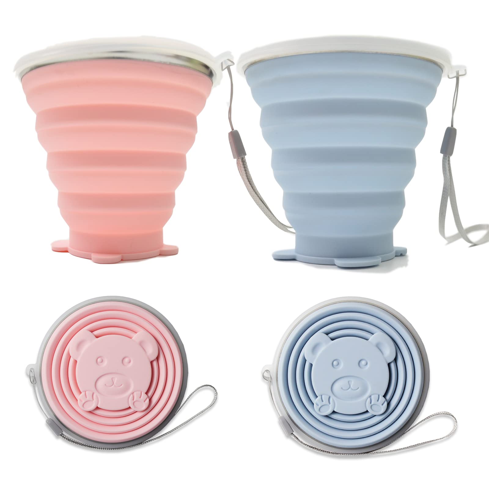 Silicone Foldable Cup 320ML, 2 Pack BPA Free Collapsible Travel Mugs, Portable Folding Silicone Cups with Plastic Sealing Lid, Reusable Lightweight Travel Cup for Picnic, Camping, Outdoor Hiking