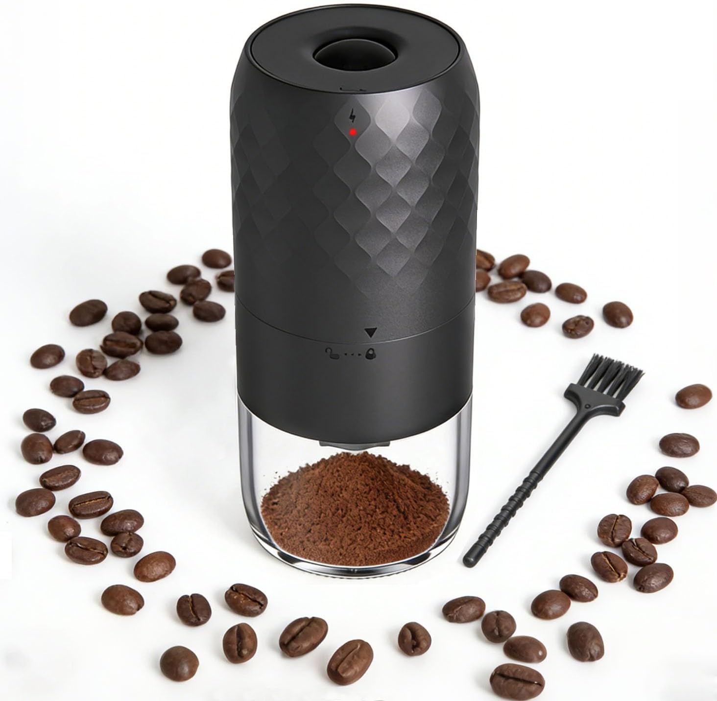 WIWONEY Moulin à Café Portable USB-C 5 Niveaux Conique Charge Rapide Brosse Nettoyage Camping