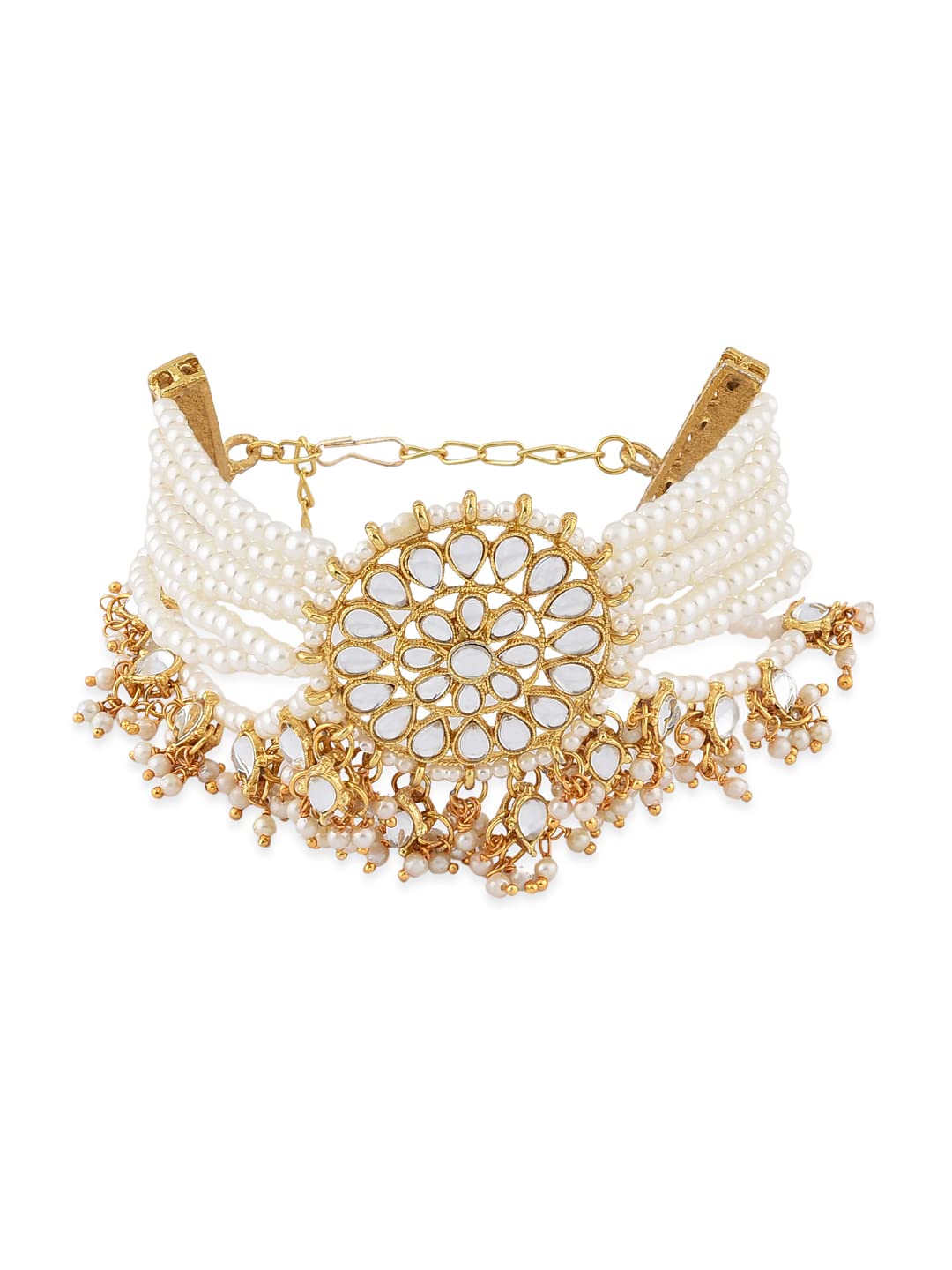 ZAVERI PEARLS Gold Tone Pearls & Kundan Designer Bracelet For Women-ZPFK9167 ZAVERI PEARLS Gold Tone Pearls & Kundan Designer Bracelet For Women-ZPFK9167