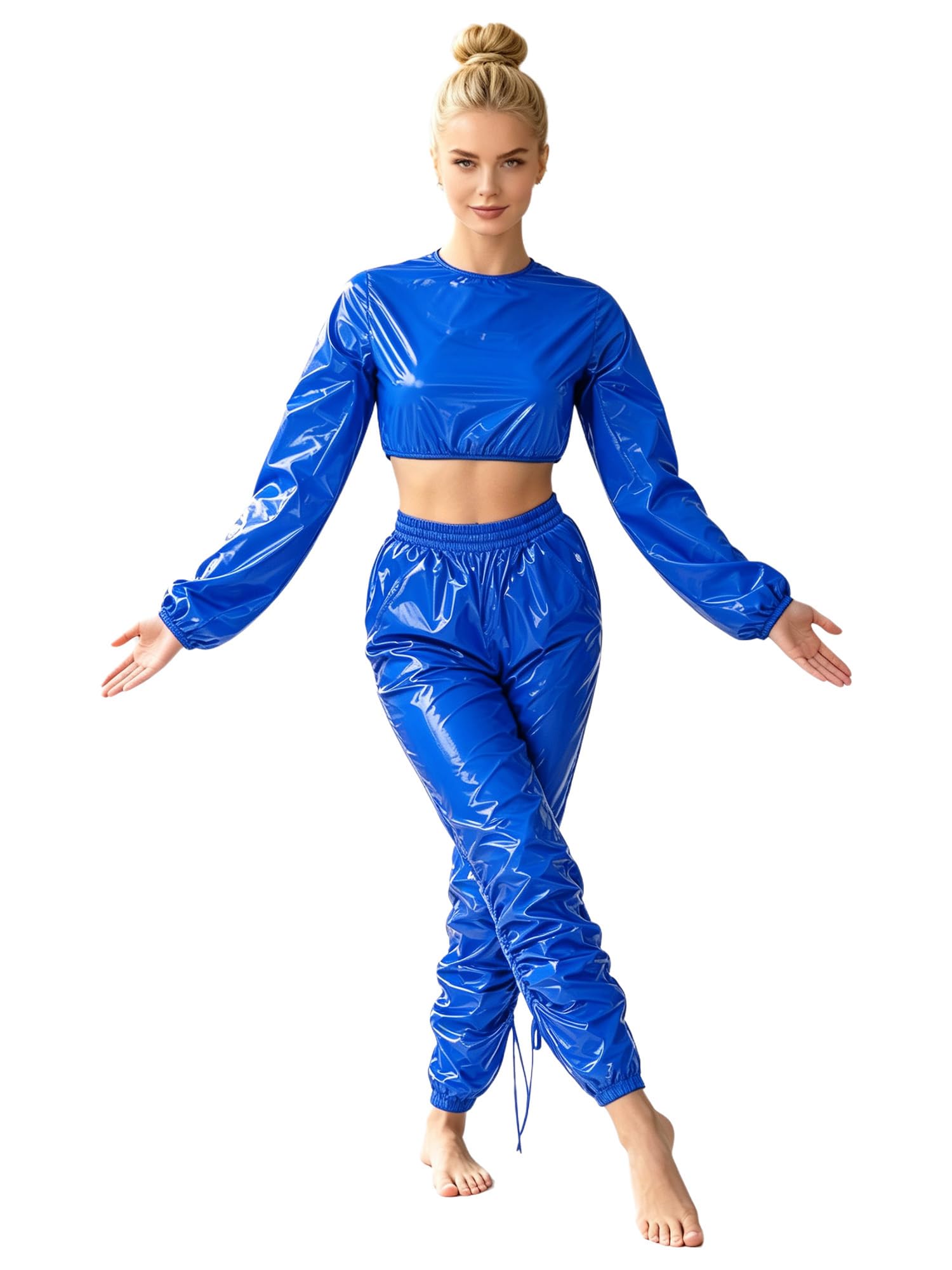 Kaerm Damski strój do sauny Crop Top spodnie do joggingu zestaw sportowy