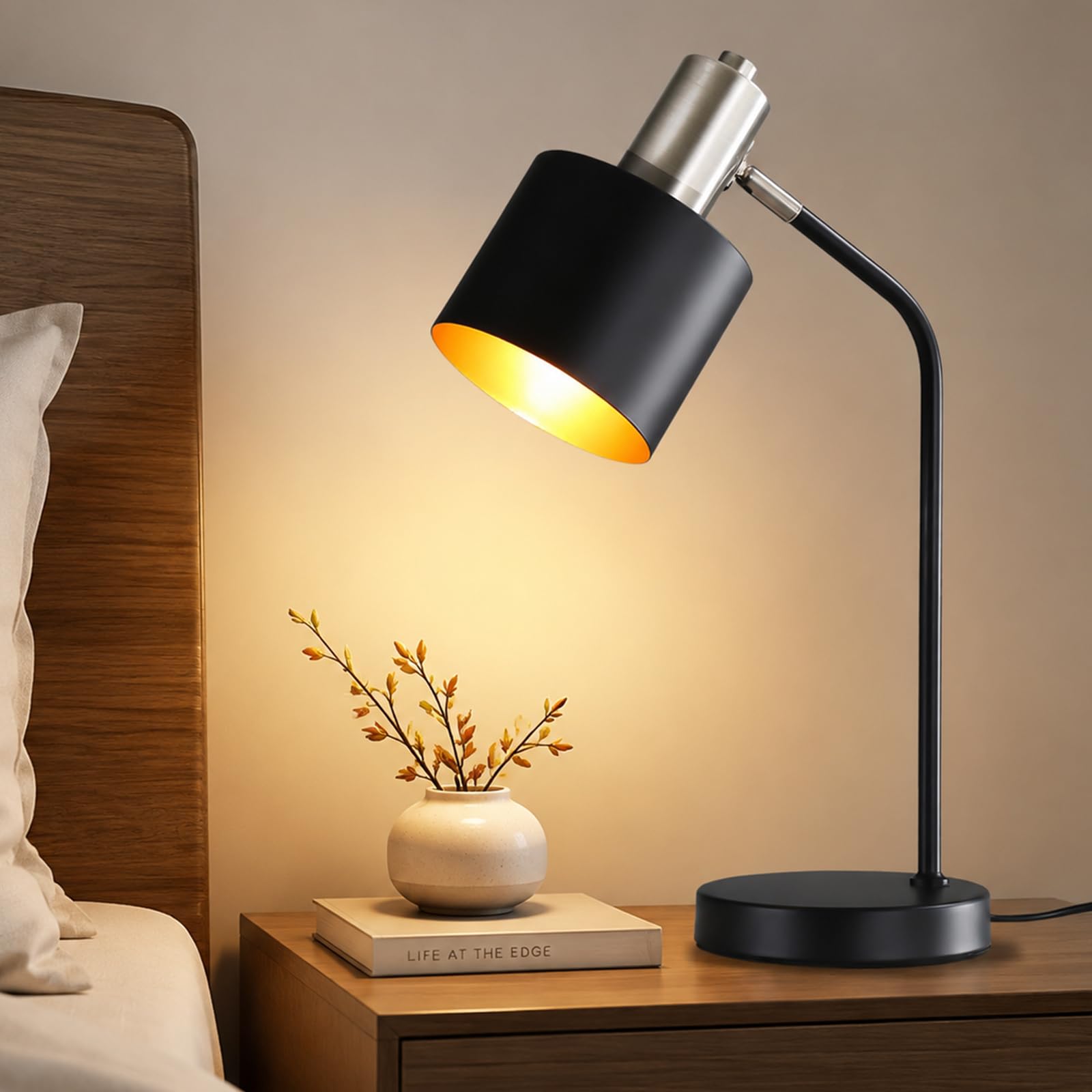 Lampada Tavolo Vintage Nero E27 - Lampada Scrivania Girevole Lampada Lettura per Comodino Camera da Letto Soggiorno