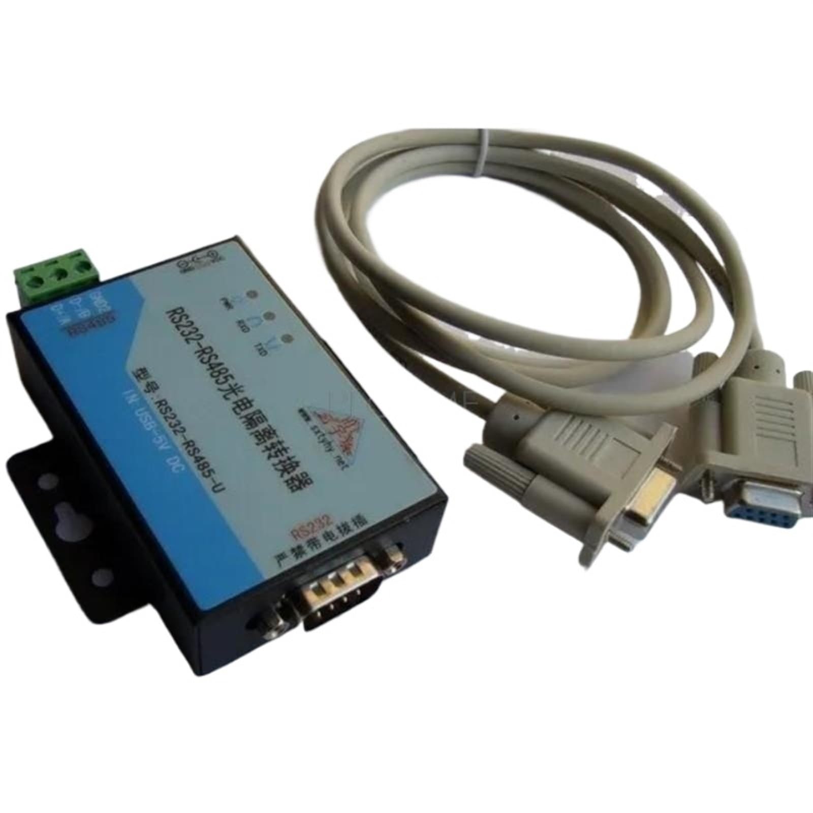 Convertidor de datos de interfaz RS232 a RS485, aislamiento óptico, fuente de alimentación USB DC5V, con cable de alimentación USB y cable RS232