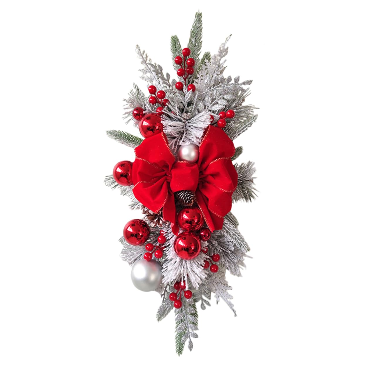 Abaodam Christmas Teardrop Swag Pendant Bow Hanging Ornament for Staircase Front Door and Wall Decor Xmas Garland for Holiday Atmosphere and Easy Installation