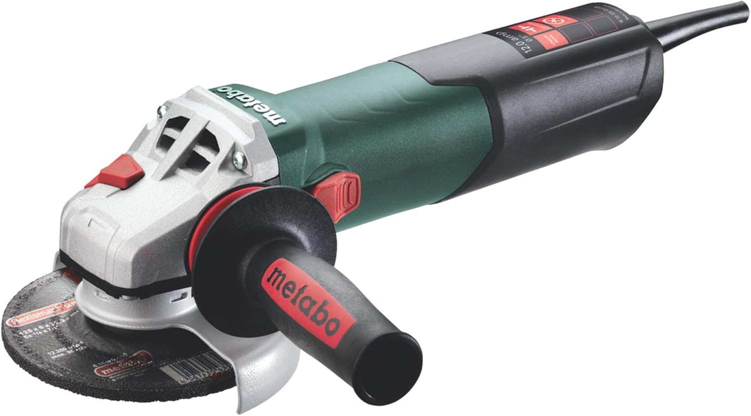 Metabo 4-1/2-Inch / 5-Inch Angle Grinder, 11,000 RPM, 12 Amp, AC/DC, Lock-on Slide Switch, Safety Clutch, M-Quick Wheel Change, Made in Germany, W 13-125 Quick, 603627420, Green