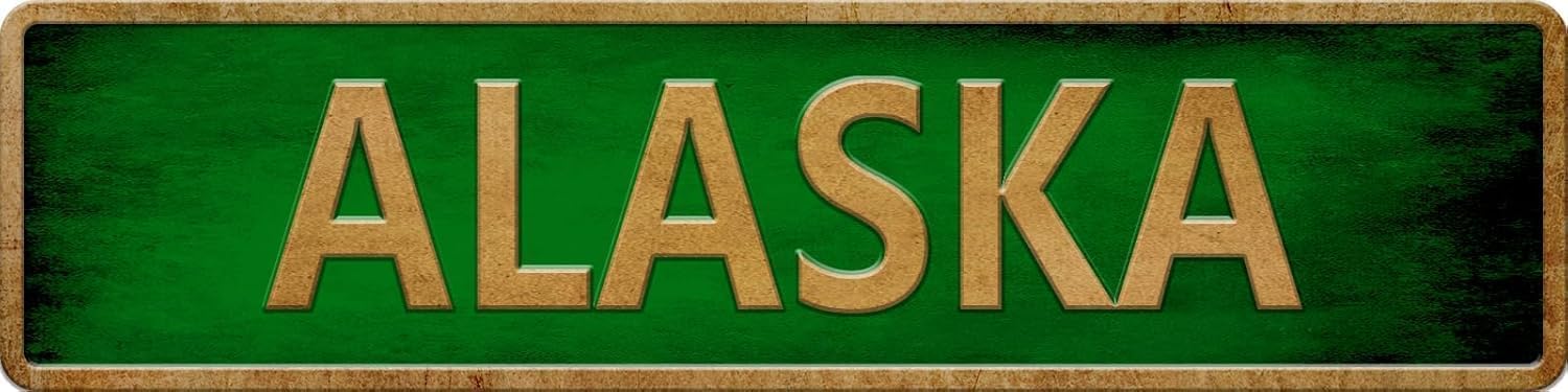 peiyeety Vintage Metal Tin Sign Decorative Wall Art Alaska Themed Sign, Rustic Style, Durable Waterproof Rustproof, For Home, Travel Decor, State, Easy To Mount, 4x16 Inch