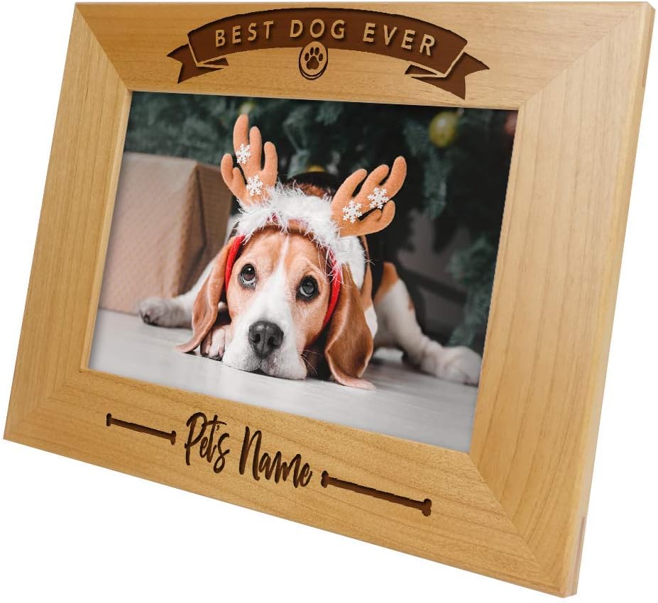 Best Dog Ever Add Pet Name-Personalized Custom Picture Frame Engraved Wood Dog Picture Frame,Dog Memorial Picture Frame,Dog Lover Gift,Dog Birthday,Dog Dad,Dog Mom,Best Puppy Gift (4x6 Vertical)