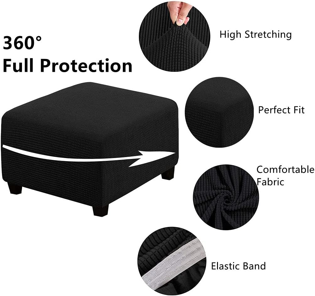 Stretch Ottoman Slipcover, Footstool Footrest Bench Cover, Ottoman Protector, Spandex Elastic Square Footstool Sofa Slipcover for Foot Rest Stool