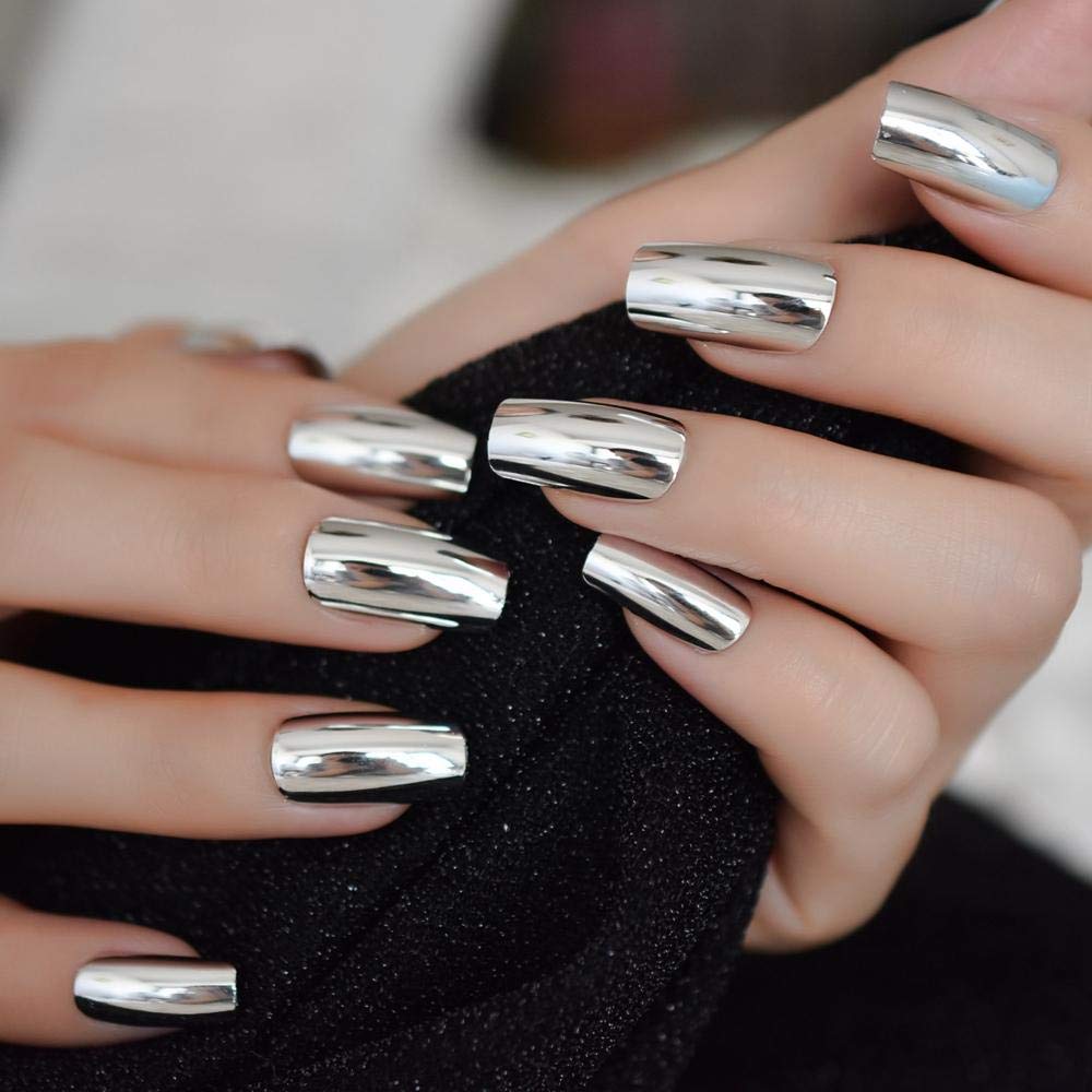 TMHH Square Top Medium Flat Classic Silver Mirror Nail Stickers Sticker 24
