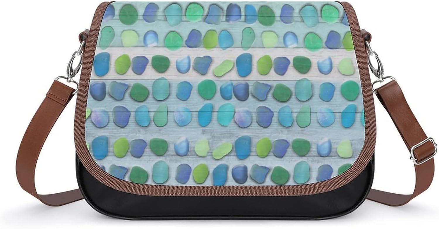 Sea Glass Beach DriftwoodWomen's Faux Leather Crossbody Bag, Waterproof Wrinkle-Resistant Shoulder Bag with Detachable Strap, Large Capacity Casual Handbag, Fashion Daily Purse for Shopping Work Datin