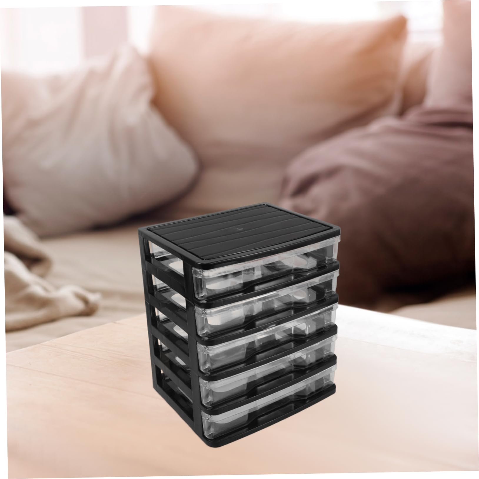 PLAFOPE Organizer Cassetti Trasparenti, Cassettiera da Scrivania in Plastica Nera, Multi-livello, per Cosmetici e Bagno, Salvaspazio