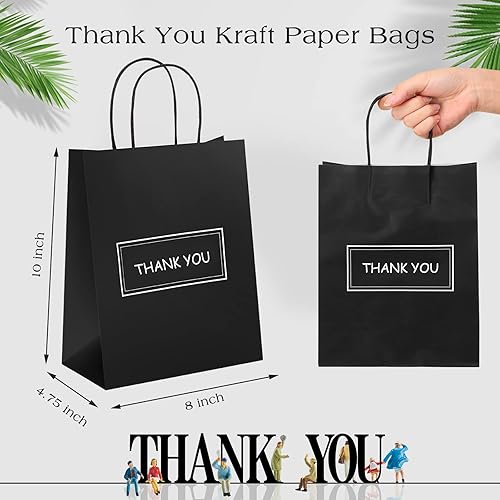 Miniatura 2 de 100 bolsas de papel de agradecimiento a granel de 8 x 4 x 10 pulgadas, bolsas de regalo de agradecimiento con asa, bolsa de mercancía de compras,
