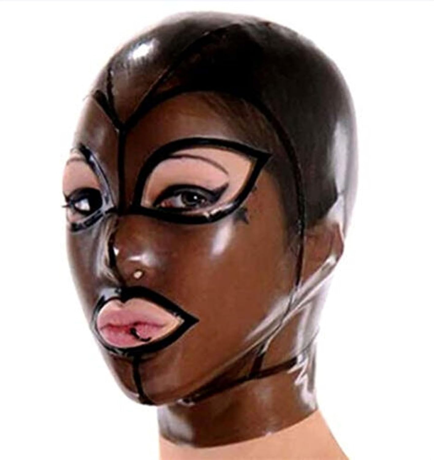 Latex Hood Mask Rubber Head Mask Face Transparent Handmade Open Eyes Mouth with Back Zipper Unisex