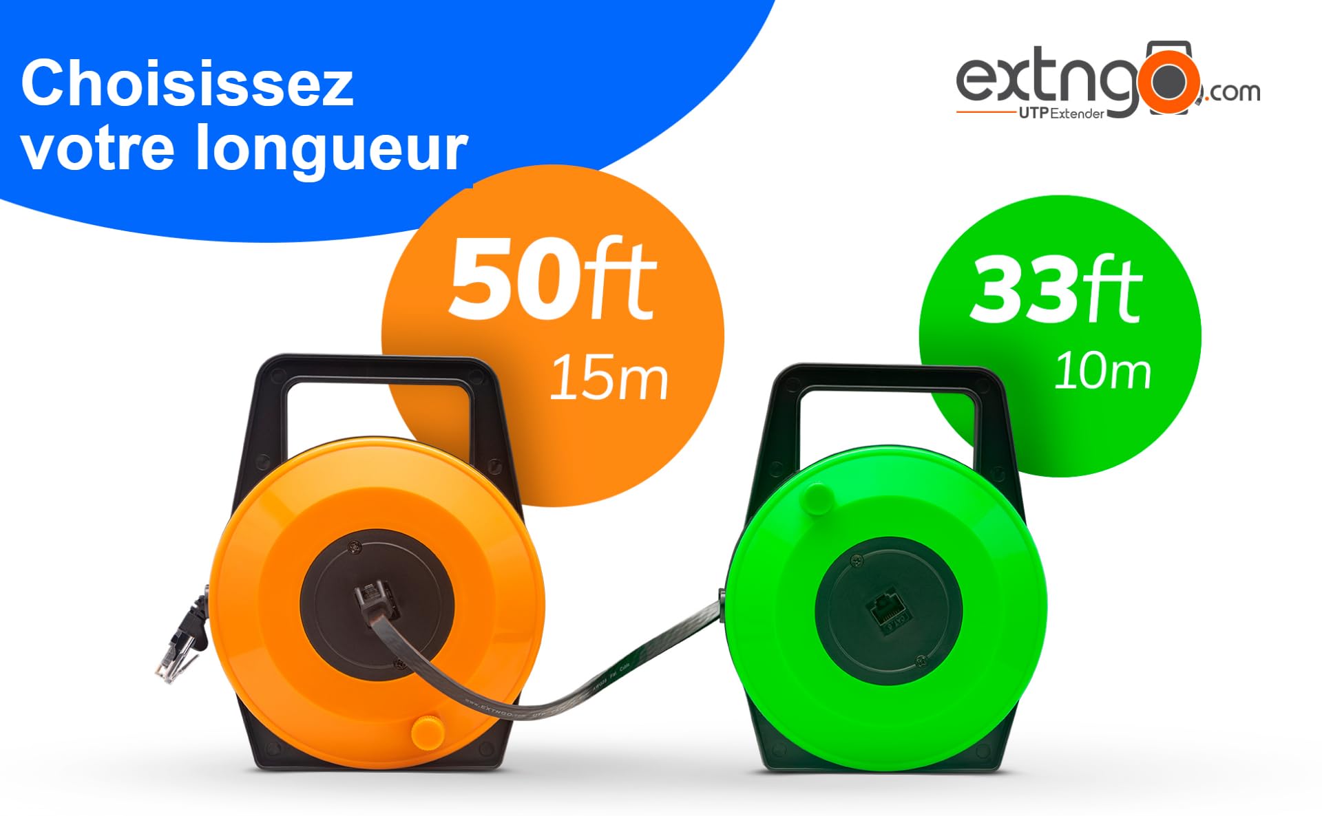 Câble CAT6 Ethernet Rétractable 15m Plat – Extension Internet 1 Gbps Portable avec Connecteur RJ45 Mâle-Femelle