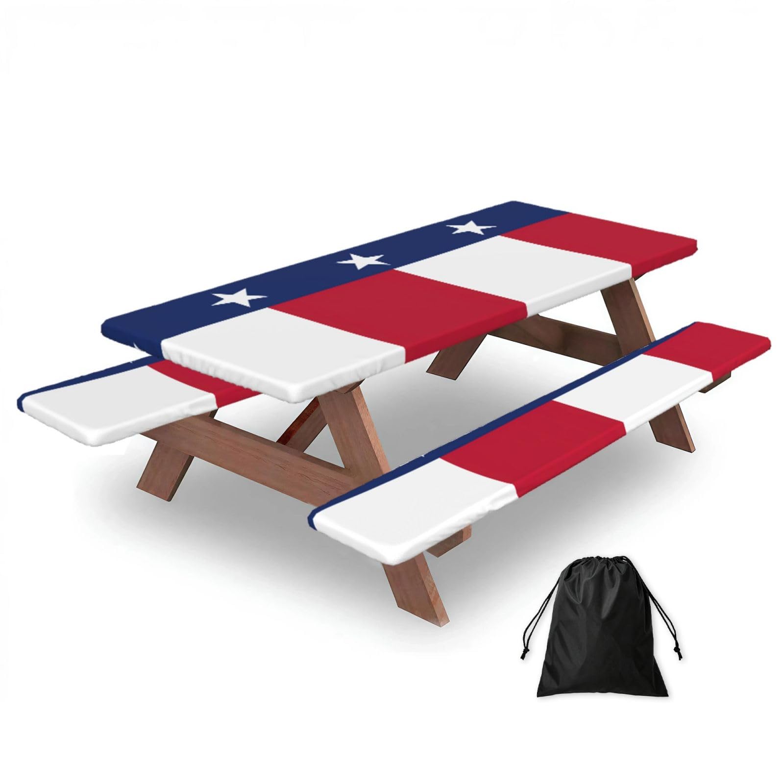 Yqxwjl Black Flag Of Texas Print Camping Essentials Waterproof Camping Table And Bench Cover With Drawstring Bag 183 Cm
