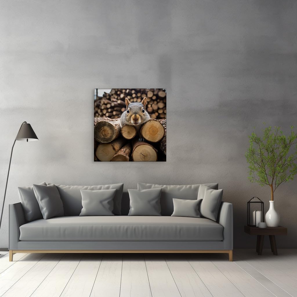 Canvas for Living room. Curiosity Captured: A Squirrel's Enchanting Moment Amidst a Log Labyrinth, 27 x 18 inch Canvas Wall Art - Ready to Hang - 69x46 cm (27x18 inch)