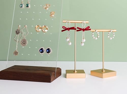 Miniatura 8 de GemeShou 2 soportes de metal para aretes, soporte de exhibición de aretes de barra en T dorada, mini ganchos para fotografía de aretes, organizador