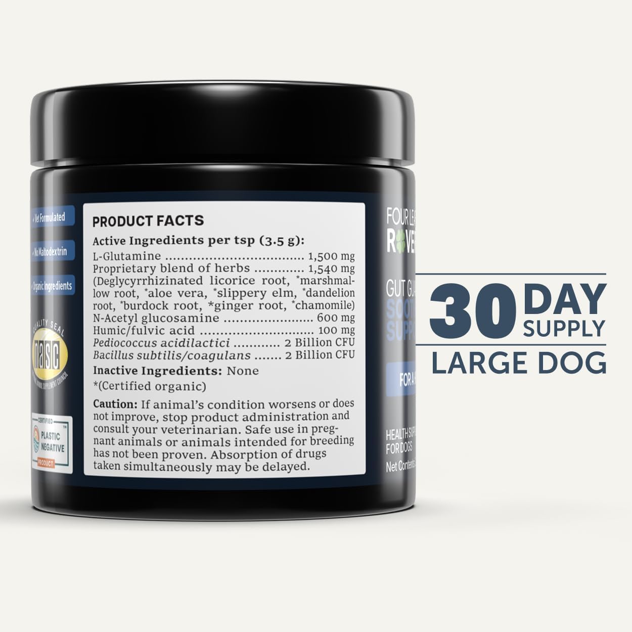 Four Leaf Rover Gut Guard - Dog Probiotics, Prebiotics, and Organic Herbs for Gut Health and Immune Support - Veterinarian Formulated - 30 Day Large Dog Supply