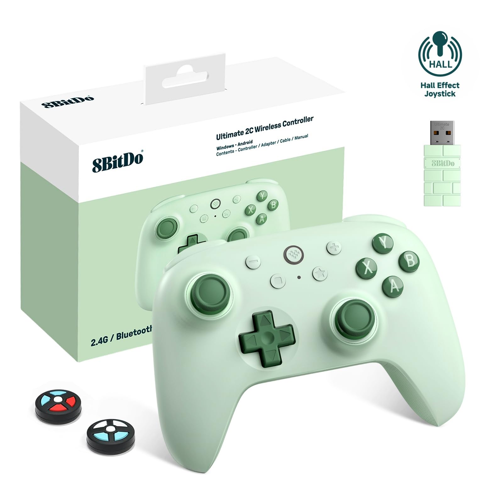 8Bitdo Ultimate 2C Wireless Controller per PC Windows e Android, Frequenza di Polling 1000Hz, Joystick Hall Effect/Hall Trigger, Paraurti L4/R4 Rimappabili, Funzione Turbo (Verde)