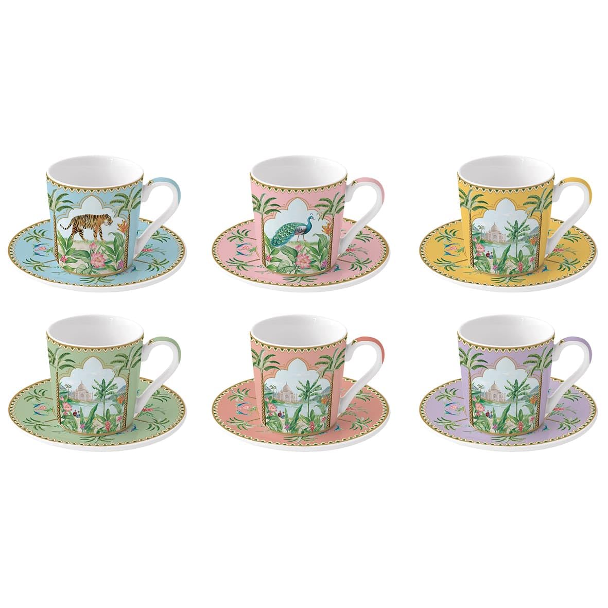 EASY LIFE Paradise Sauvage Set 6 Stück Espressotassen mit Untertasse 100 ml Porzellan