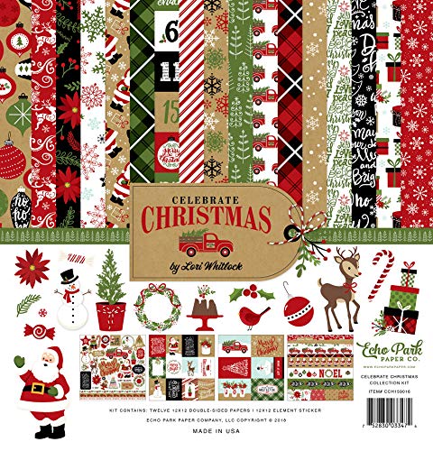 Echo Park Paper Company Celebrate Christmas Collection - Juego de papeles para decoración navideña, color rojo, verde y negro
