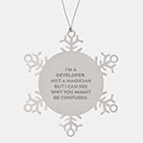 Funny Developer Gifts | I'm A Developer. Not A Magician But I Can See Why You Might Be Confused. Snowflake Ornament | Hilarious Christmas Unique Gifts for Programmers, Coders, Software Engineers