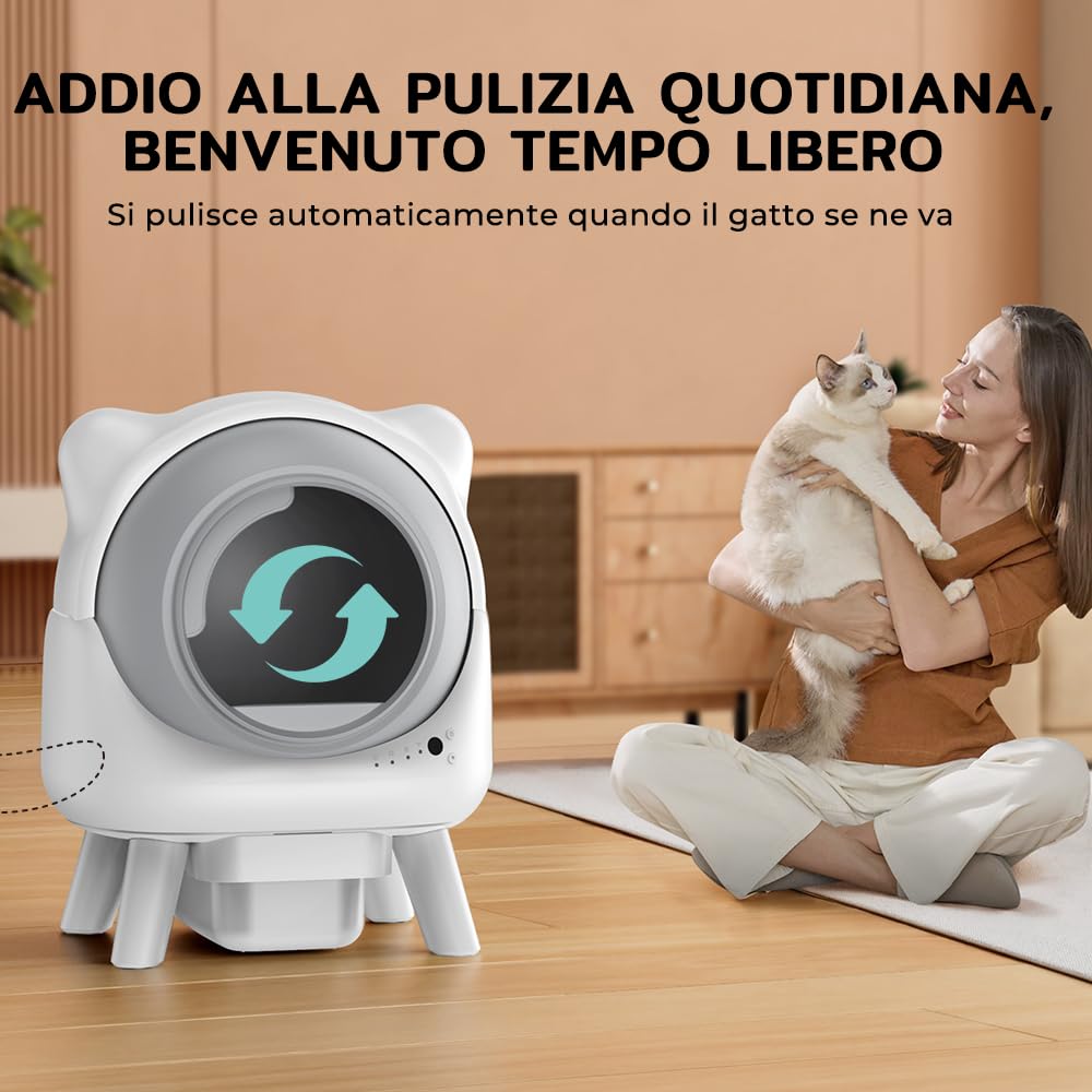 Cura X1 Katzenklo Selbstreinigend, 80+8L Selbstreinigende Katzentoilette, Sicherheitssensoren, Geruchsbeseitigung, App-Steuerung, Große Fassungsvermögen, Automatisches Katzenklo für Mehrere Katzen