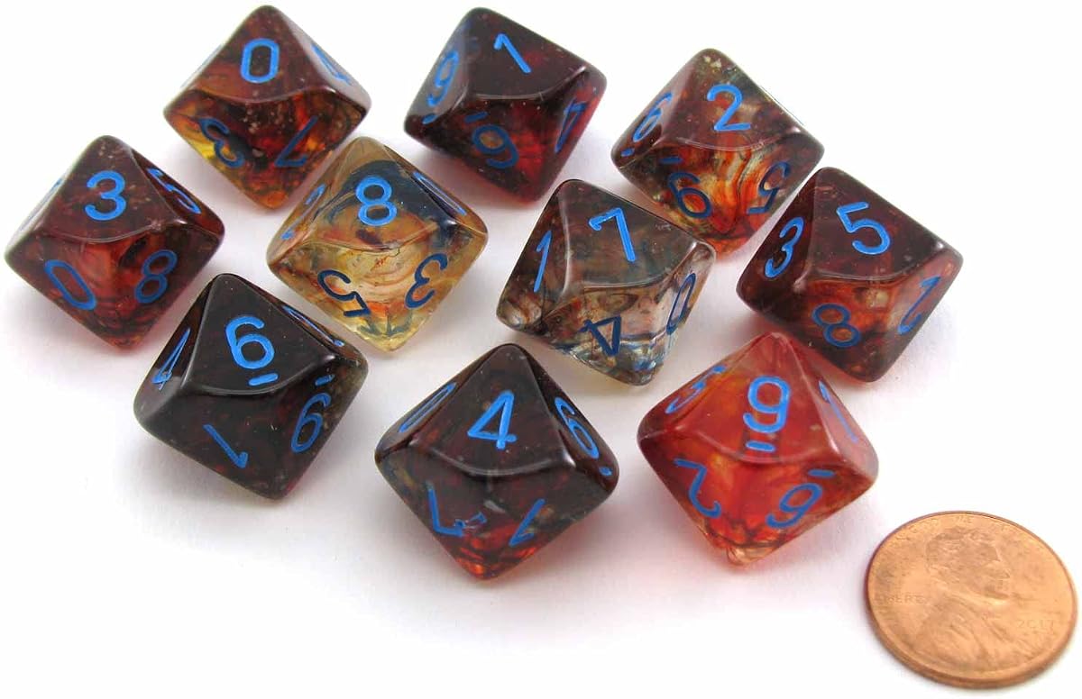 Juego de dados Chessex d10: Luminaria de nebulosa - Primaria con azul (10)