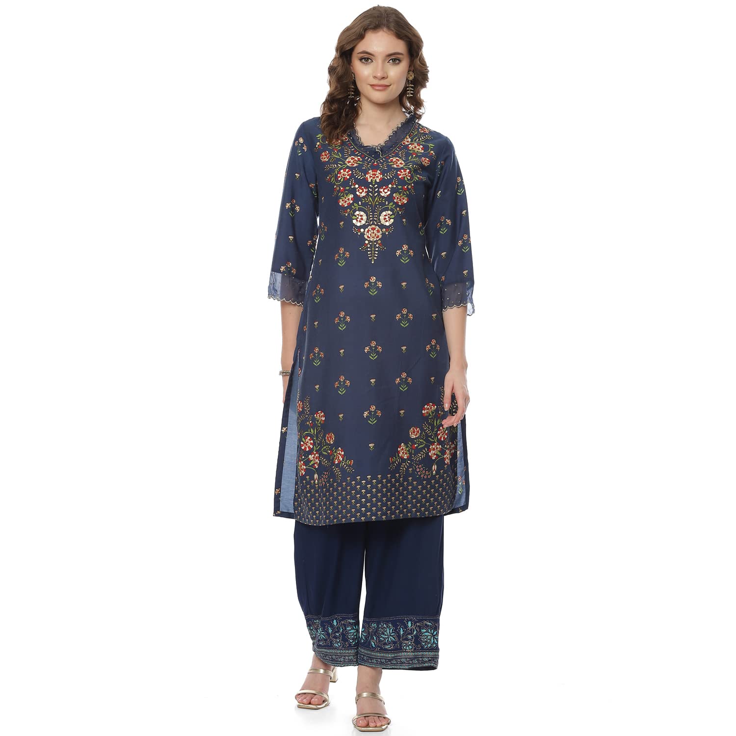 Rangriti Blue Art Silk Floral Kurta in blue