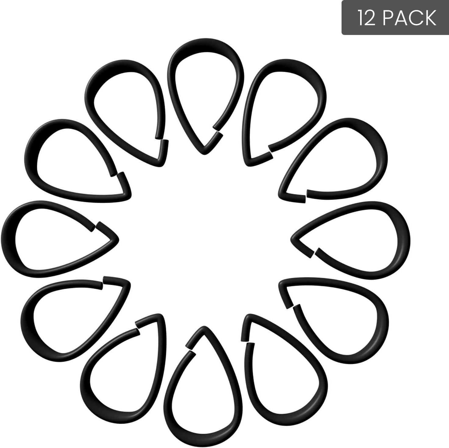 Top-spring Black Shower Curtain Hooks 12Pcs Drop Shaped Hooks for Shower