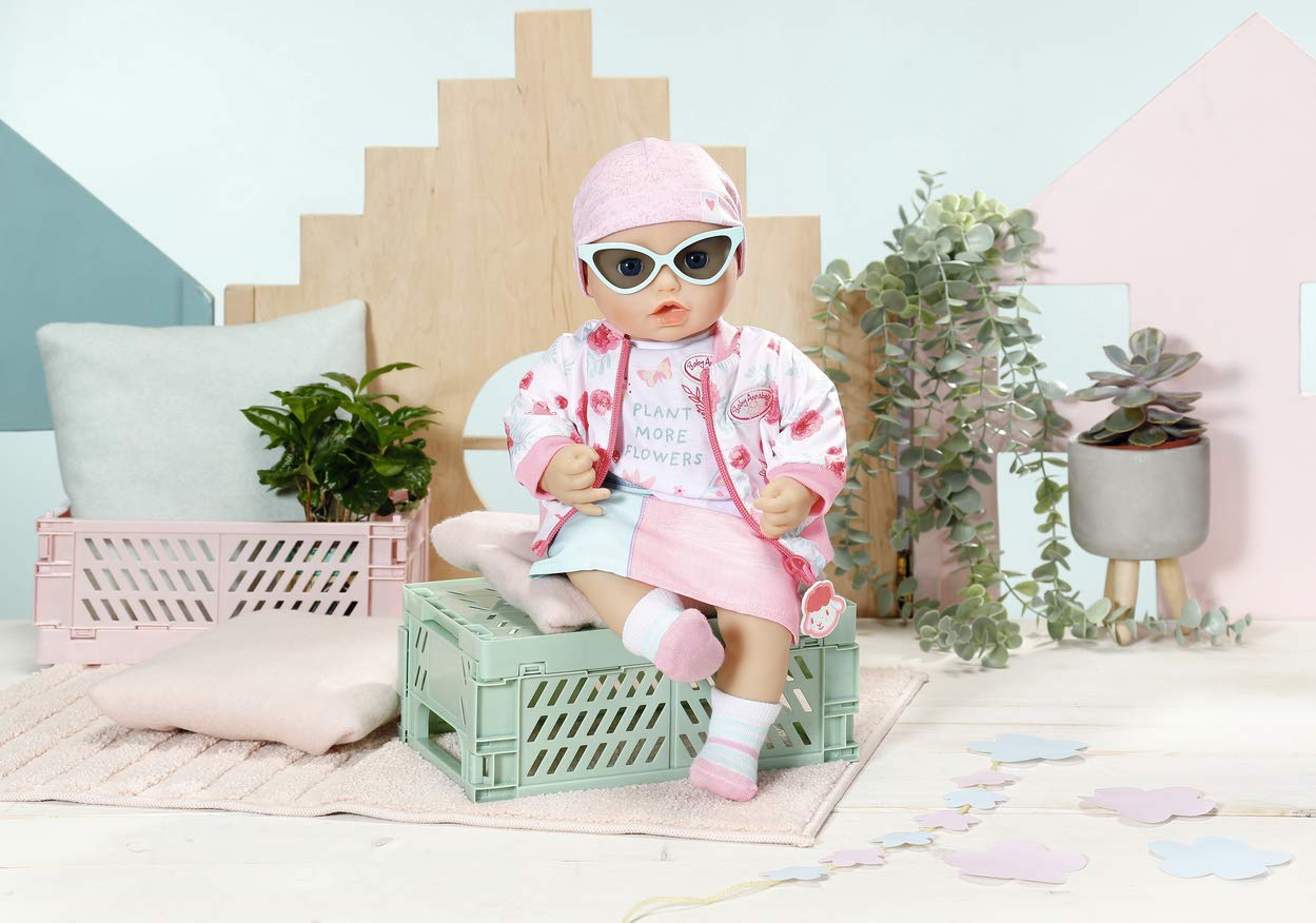 Tenue Printemps Baby Annabell 43 Cm – Veste, Jupe, Haut, Chaussettes, Bonnet, Lunettes – Dès 3 Ans