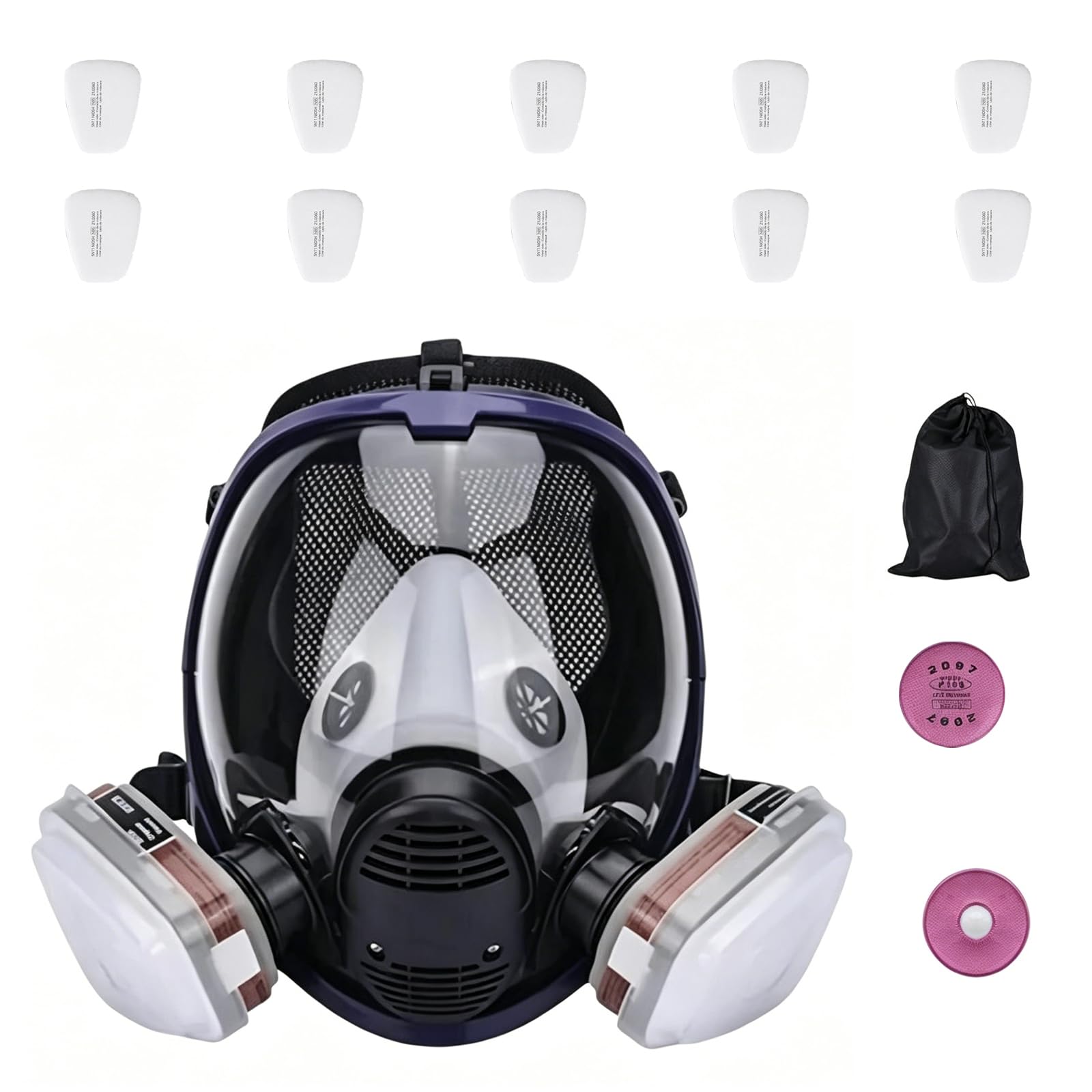 Protection intégrale du visage avec boîte de filtre et coton pour une respiration confortable industrielle et longue durée