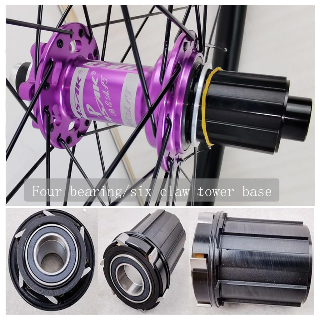 Zestaw kół do roweru górskiego z felgą 26/27,5/29", przednie i tylne koło ze stopu aluminium, 4 uszczelnione łożyska i hamulce tarczowe, 110 x 148 mm, odpowiedni do rowerów z 8-12 biegami