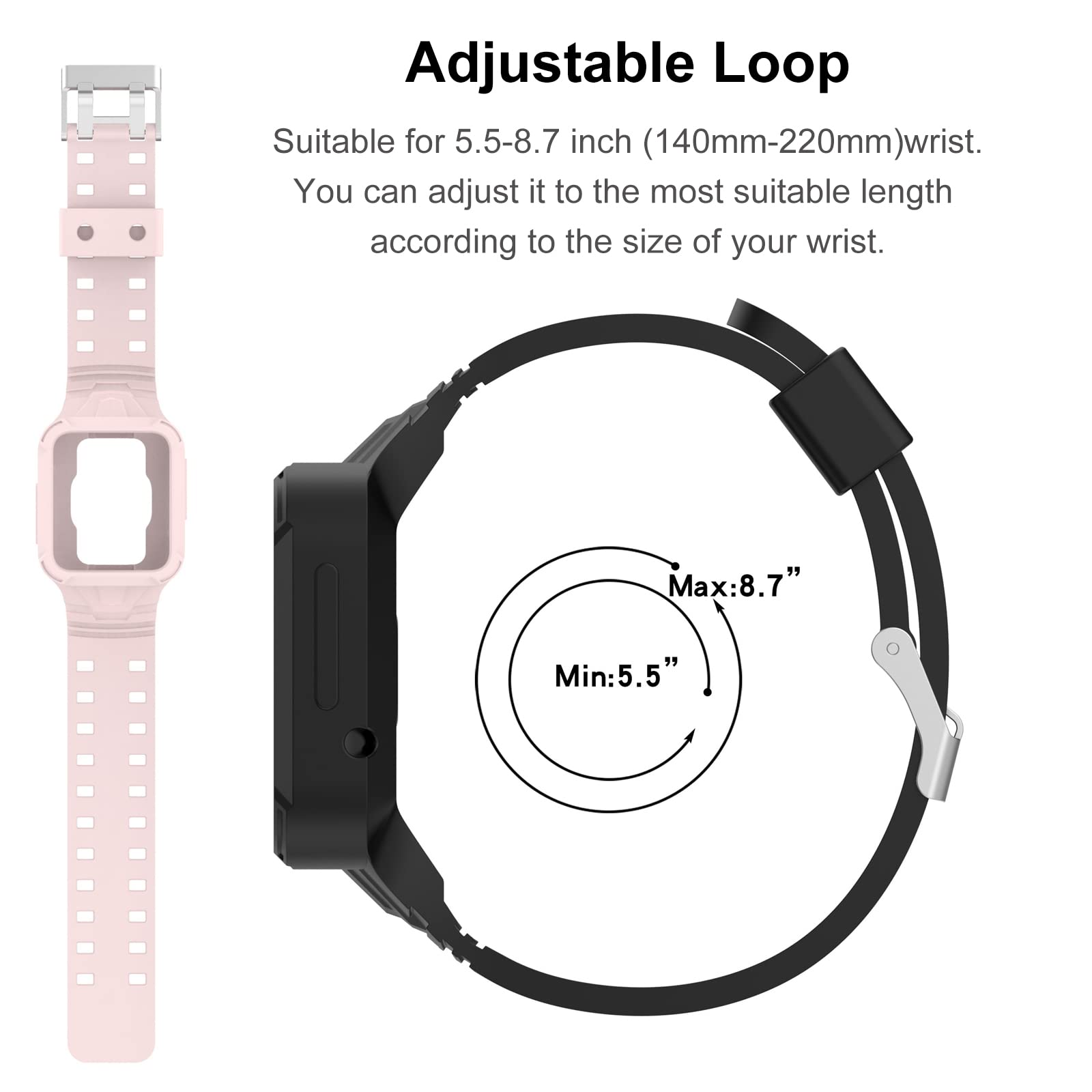 Miimall Silicone Strap Compatible with Xiaomi Redmi watch 2/Redmi Watch 2 Lite with TPU Bumper Case, Sports Adjustable Replacement Band with Protective Case Wristband for Redmi watch 2/2 Lite-Pink - Image 2