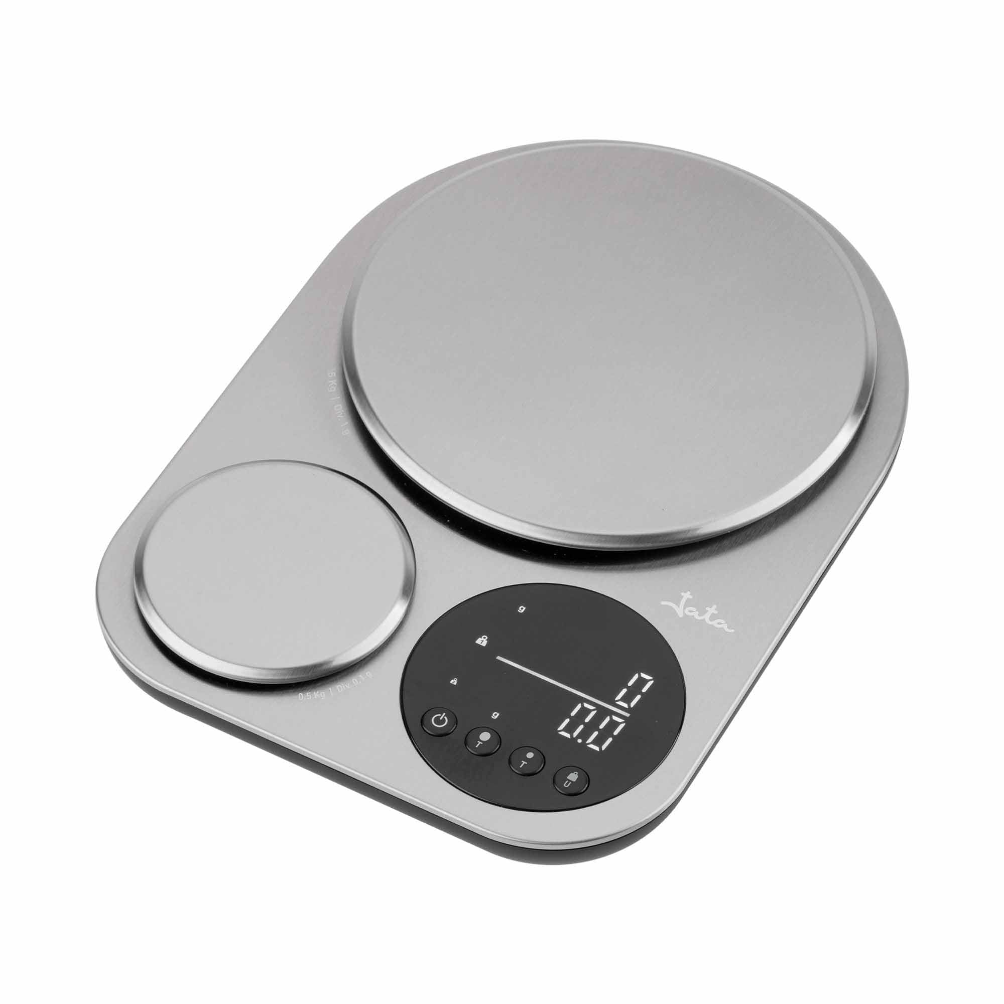 JATA HBAL1254 Digitale Küchenwaage, doppelte Plattform, maximale Präzision, Küchenwaage, Lebensmittel, Schmuck, bis zu 5 kg, Edelstahl, kompakt, LED-Anzeige