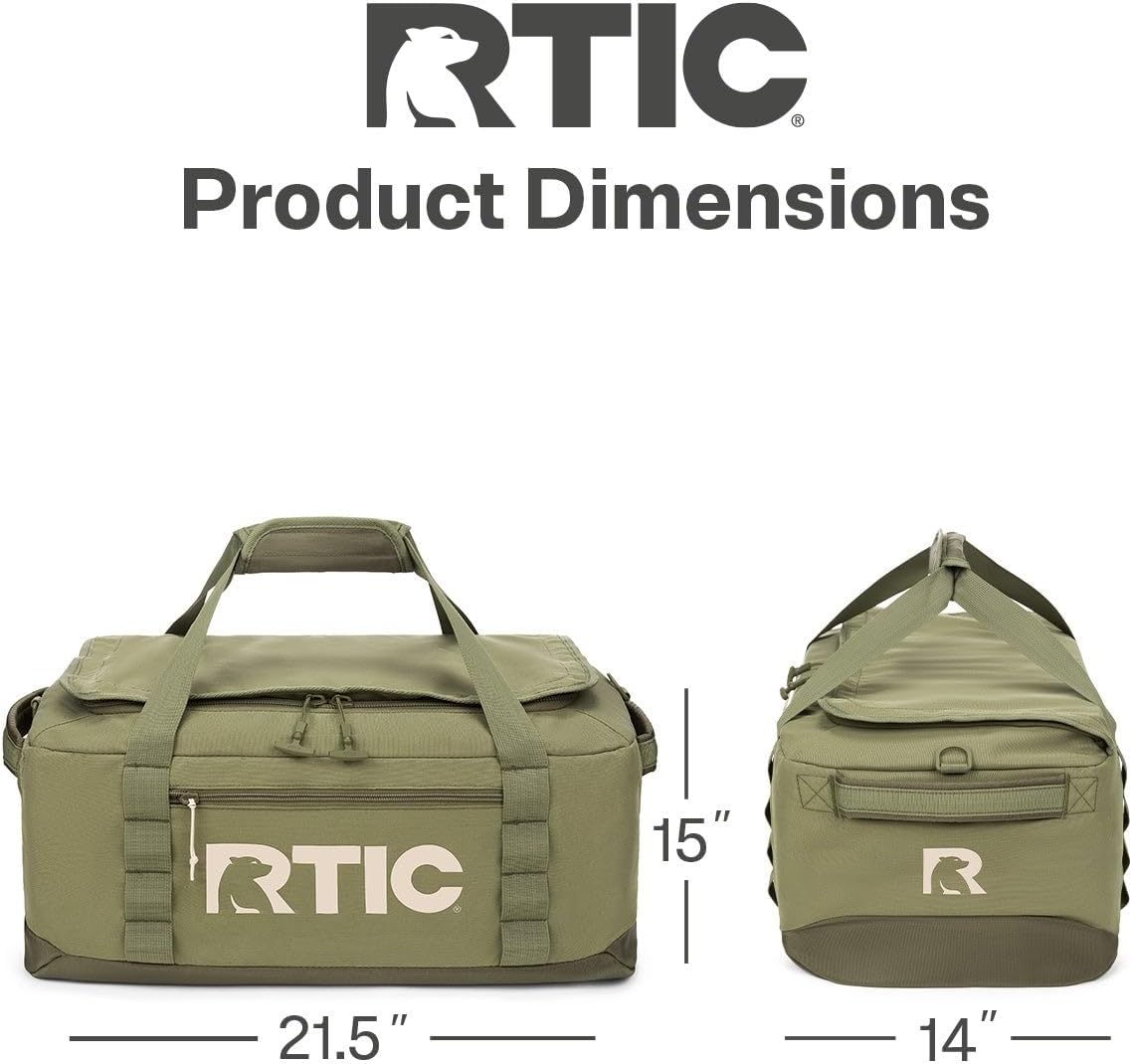 RTIC Road Trip Duffle Bag for Men and Women, Traveling Tote for Camp, Travel, Gym, Weekender, Camping, Overnight, Carry On, Sports, Spacious, Water Resistant, Medium, Olive & Beach