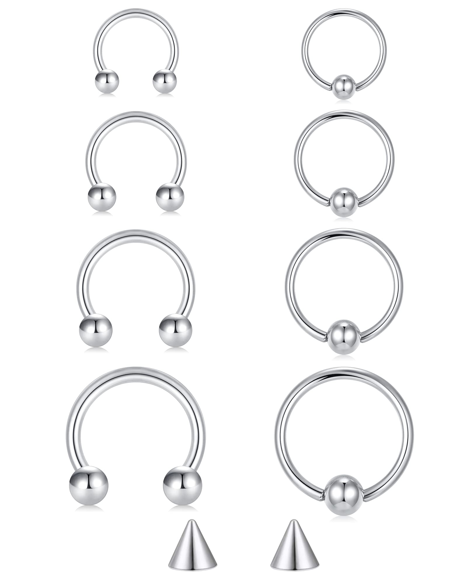 Briana Williams Septum Piercing Aro Nariz Herradura Acero Quirurgico 16G Helix con Bolitas Pendientes de Oreja Plata 6/8/10/12mm — view 13