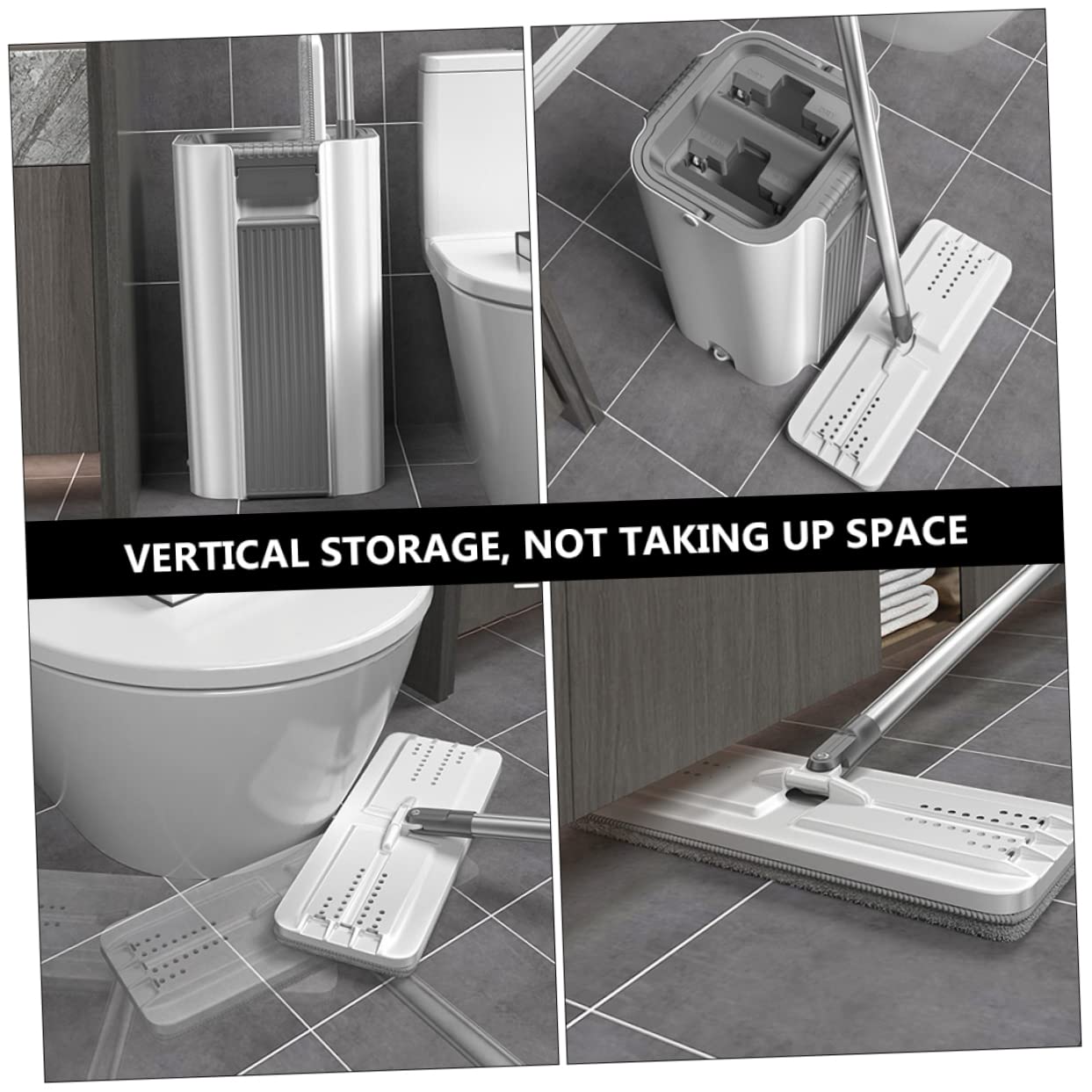 Juego de Trapeador Limpio Cubo, Acero Inoxidable, Plata | Paño de Microfibra de Repuesto, Asa Portátil Integrada, Rotación Flexible para Suelo y Habitación