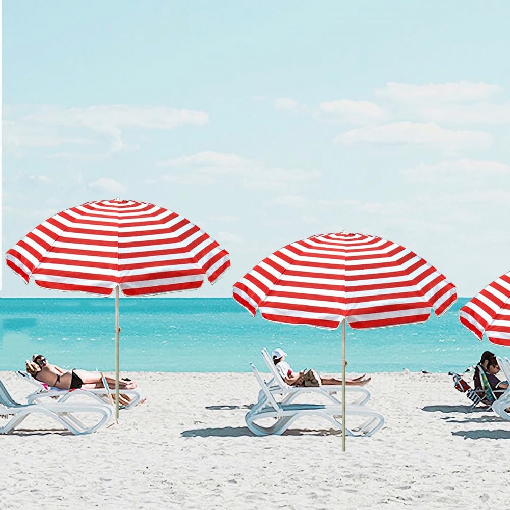 Duży Parasol W Paski, 200 Cm, Odporny Na Promieniowanie Uv, Okrągły, Przenośny Parasol Tarasowy Do Ogrodu, Na Taras, Podwórko,RedA-200cm(6.5ft)