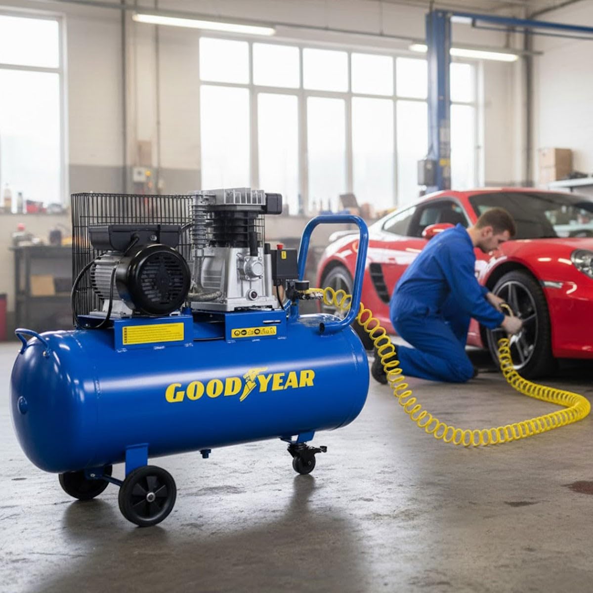 Goodyear - Compressore d'aria 100L a cinghia 3CV 2250W 10 bar flusso aria 350L/min Gy3100B