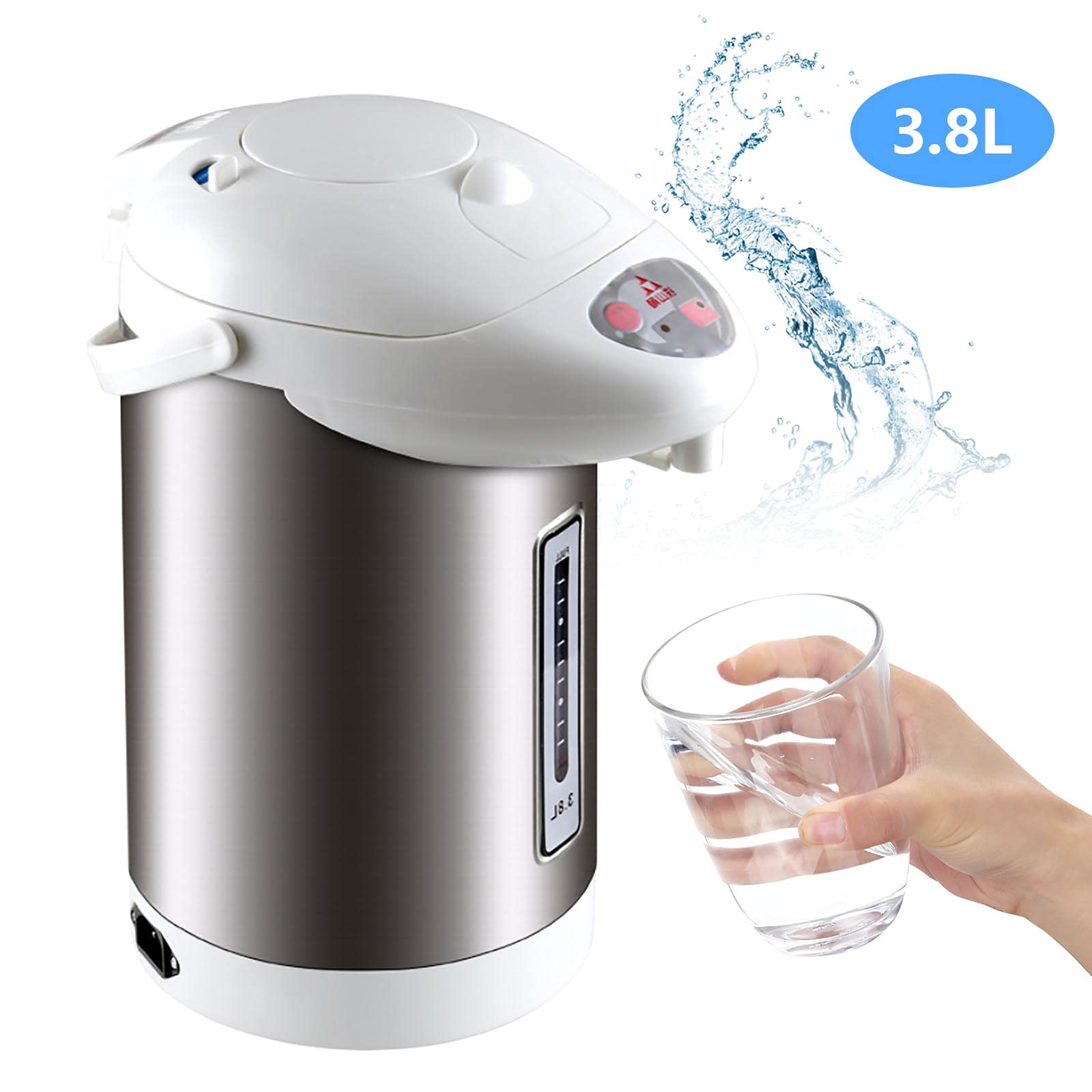 Distributeur électrique 220 V 3,8 l - Distributeur d'eau chaude Thermo Pot - Avec poignée et fenêtre de niveau d'eau - Pour bureaux, hôtels, appartements, ménages - 18,5 x 34 cm